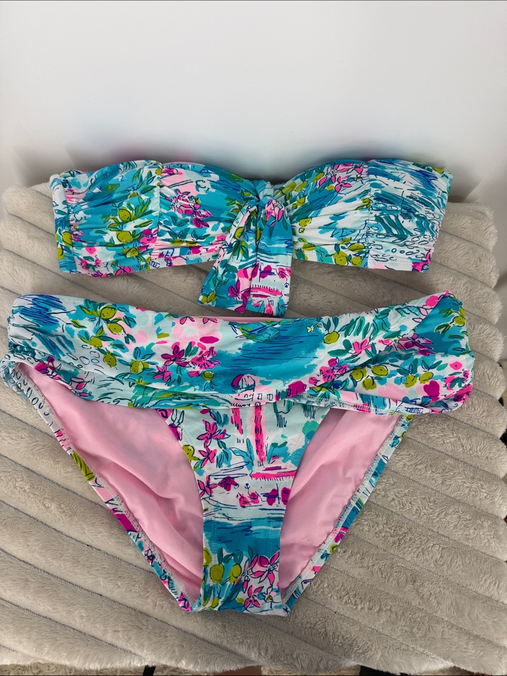 Lilly Pulitzer Floral Turquoise Bandeau Bikini Set size 6/8